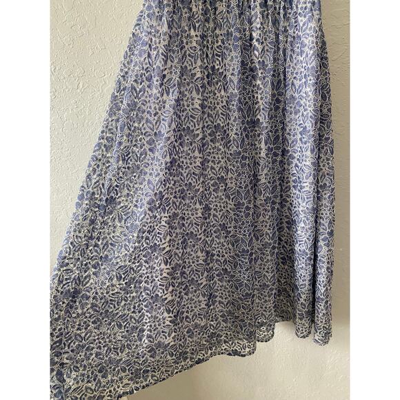 NSR Prairie WHITE & BLUE Floral LACE Tea Party MIDI DRESS Sz M - Picture 3 of 8
